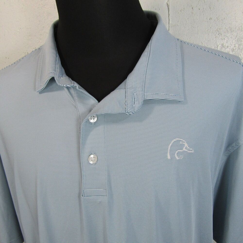 Ducks Unlimited Men's XXL Light Blue Striped Performance Polo Shirt Stretch Golf